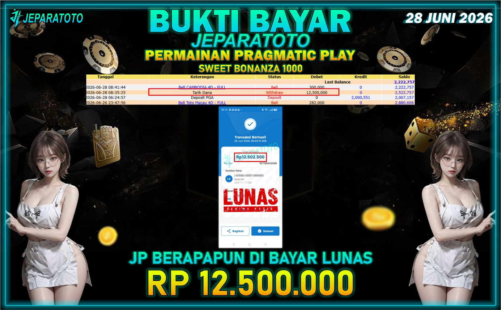 BUKTI KEMENANGAN MEMBER JEPARATOTO I SWEET BONANZA 1000