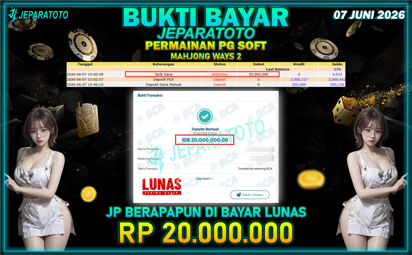 BUKTI KEMENANGAN MEMBER JEPARATOTO I MAHJONG WAYS 2