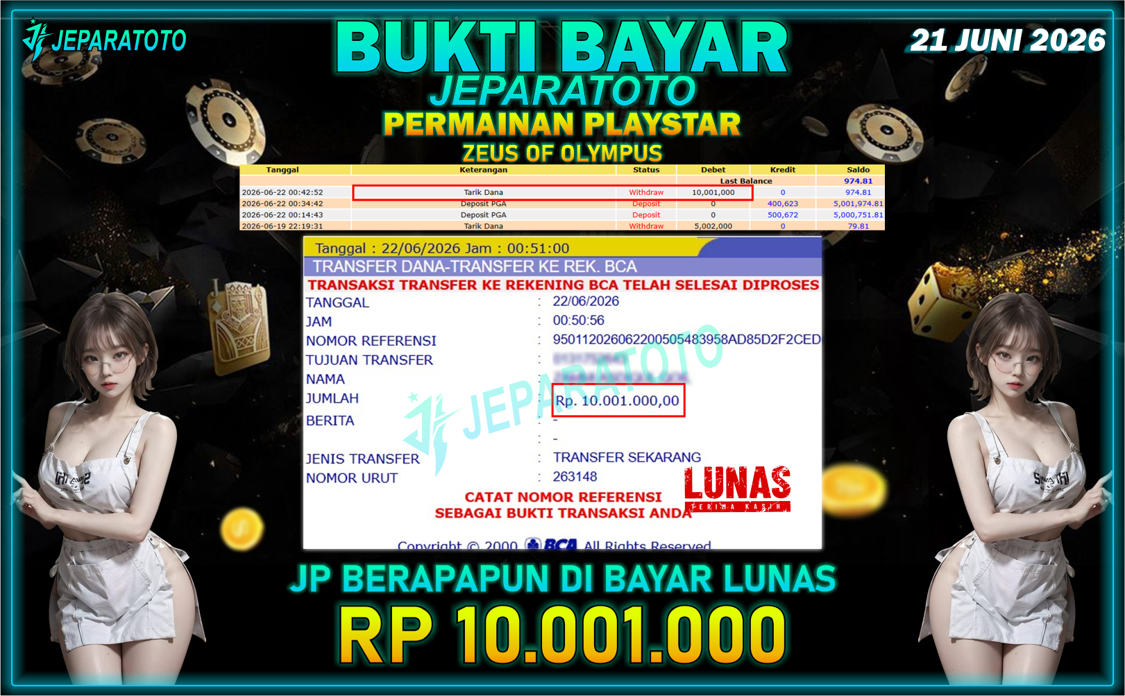 BUKTI KEMENANGAN MEMBER JEPARATOTO I ZEUS OF OLYMPUS