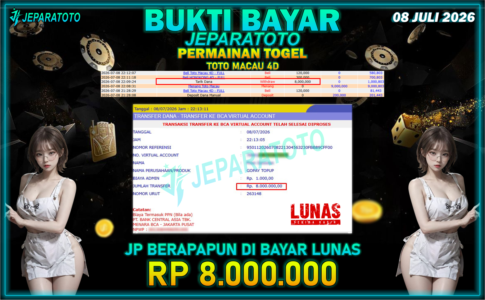 BUKTI KEMENANGAN MEMBER JEPARATOTO I TOTO MACAU 4D