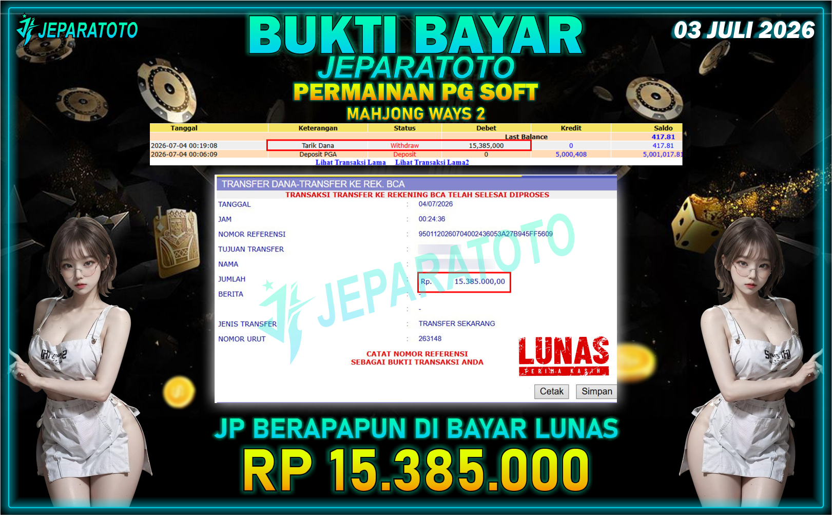 BUKTI KEMENANGAN MEMBER JEPARATOTO I MAHJONG WAYS 2
