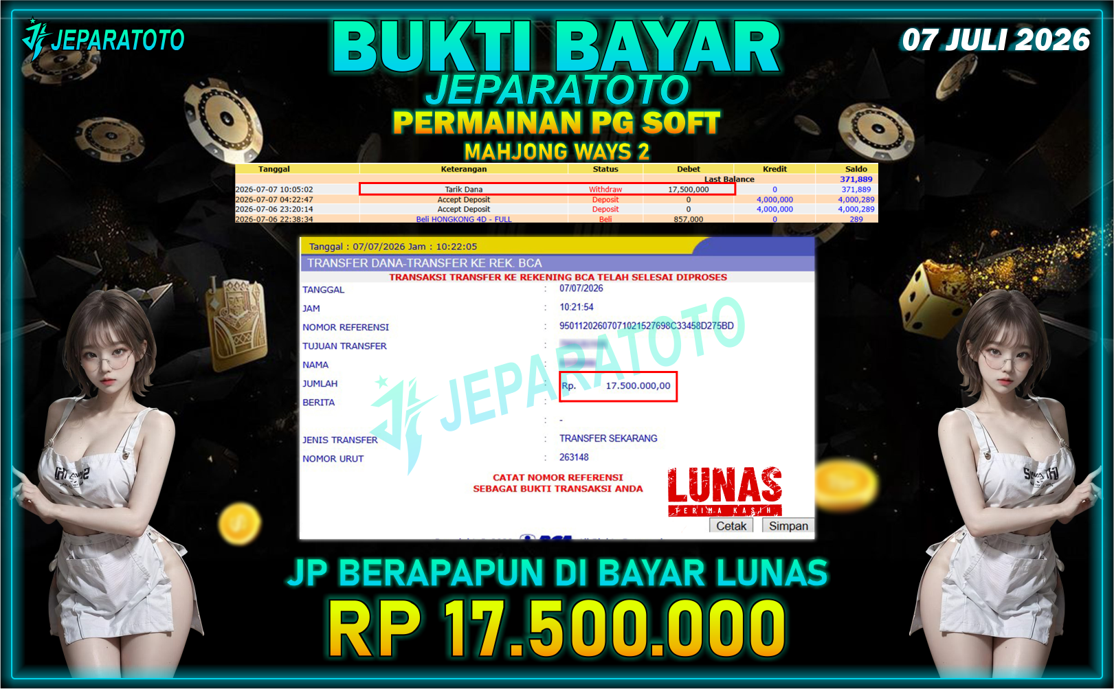 BUKTI KEMENANGAN MEMBER JEPARATOTO I MAHJONG WAYS 2