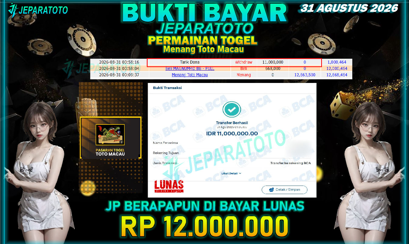 BUKTI KEMENANGAN MEMBER JEPARATOTO I  MENANG TOTO MACAU
