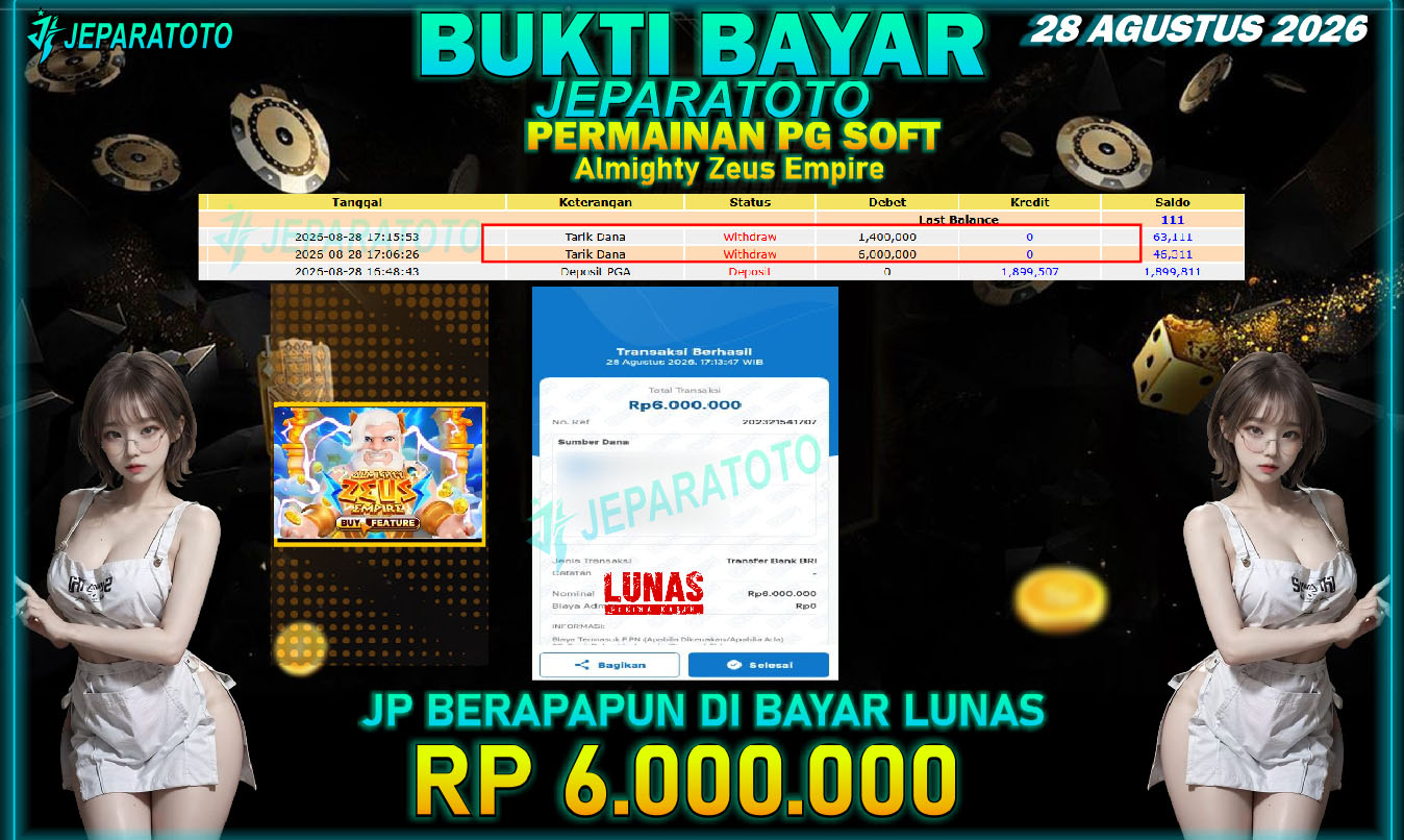 BUKTI KEMENANGAN MEMBER JEPARATOTO I Almighty Zeus Empire
