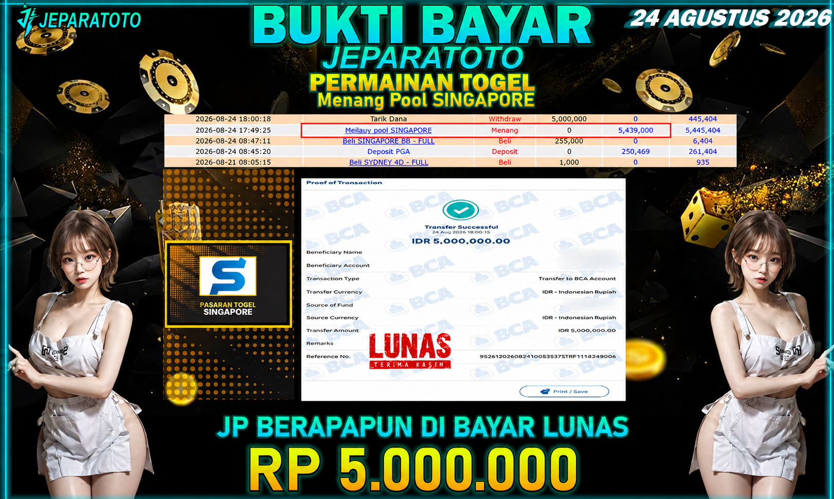 BUKTI KEMENANGAN MEMBER JEPARATOTO I MENANG SINGAPORE