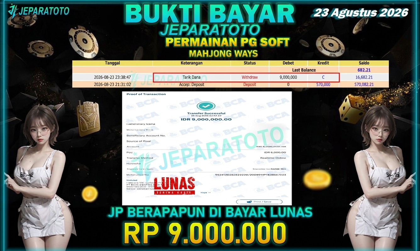 BUKTI KEMENANGAN MEMBER JEPARATOTO I MAHJONG WAYS