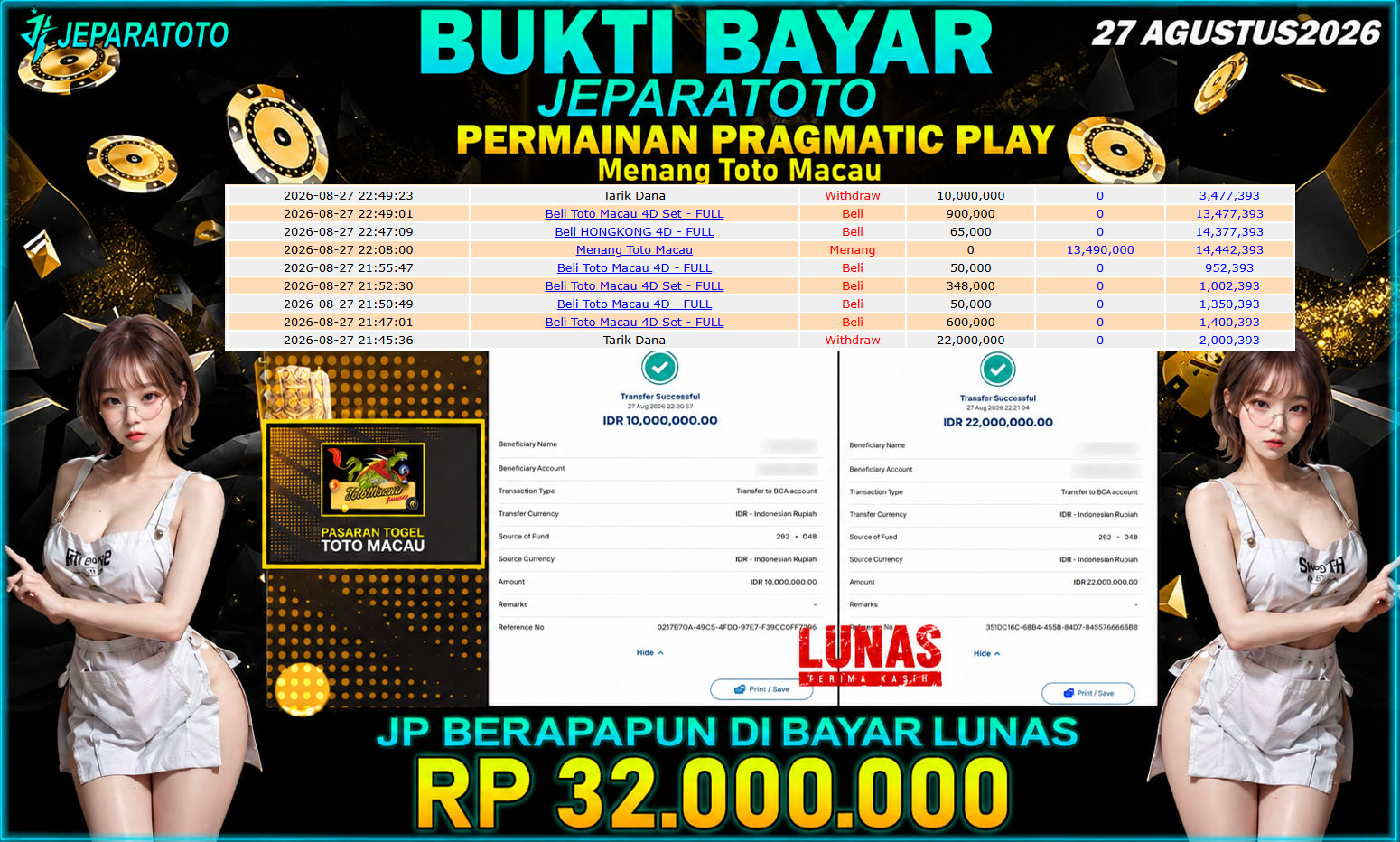 BUKTI KEMENANGAN MEMBER JEPARATOTO I MENANG TOTO MACAU