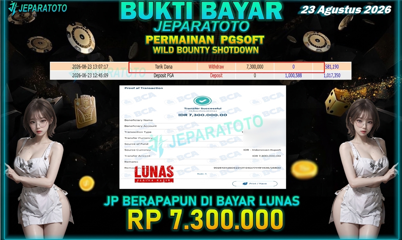 BUKTI KEMENANGAN MEMBER JEPARATOTO I WILD BOUNTY SHOTDOWN