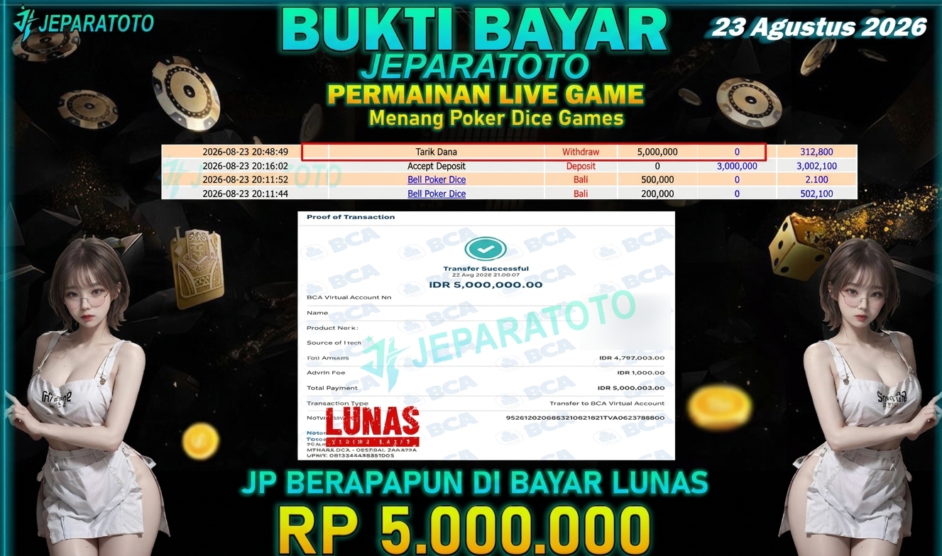 BUKTI KEMENANGAN MEMBER JEPARATOTO I MENANG POKER DICE GAMES