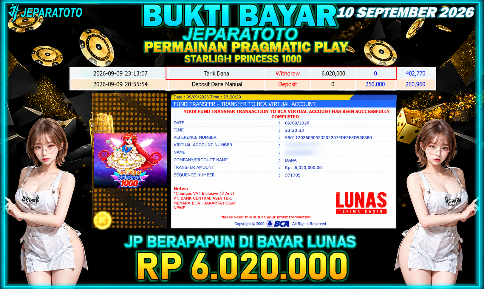 BUKTI KEMENANGAN MEMBER JEPARATOTO I  STARLIGHT PRINCESS 1000