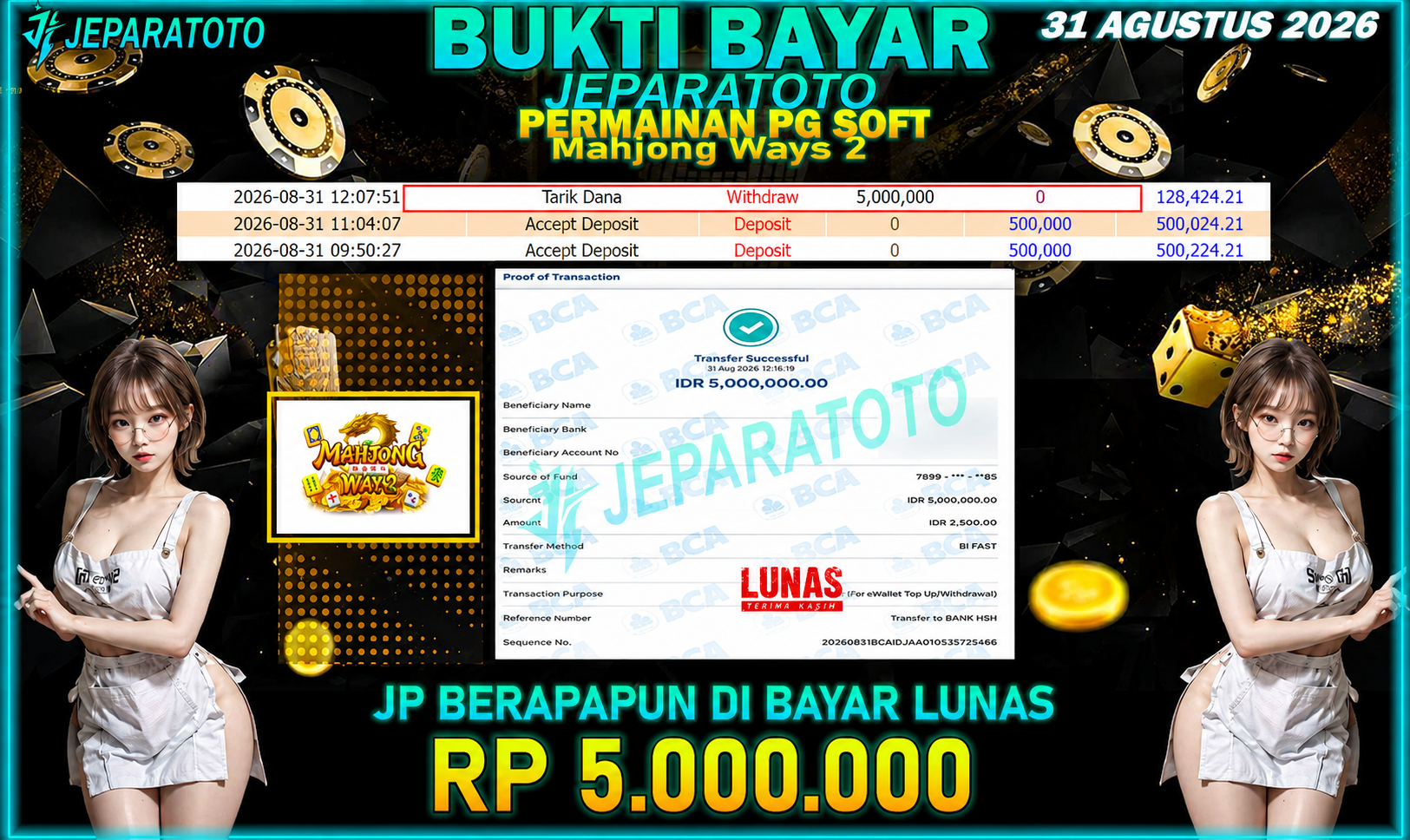BUKTI KEMENANGAN MEMBER JEPARATOTO I MAHJONG WAYS 2