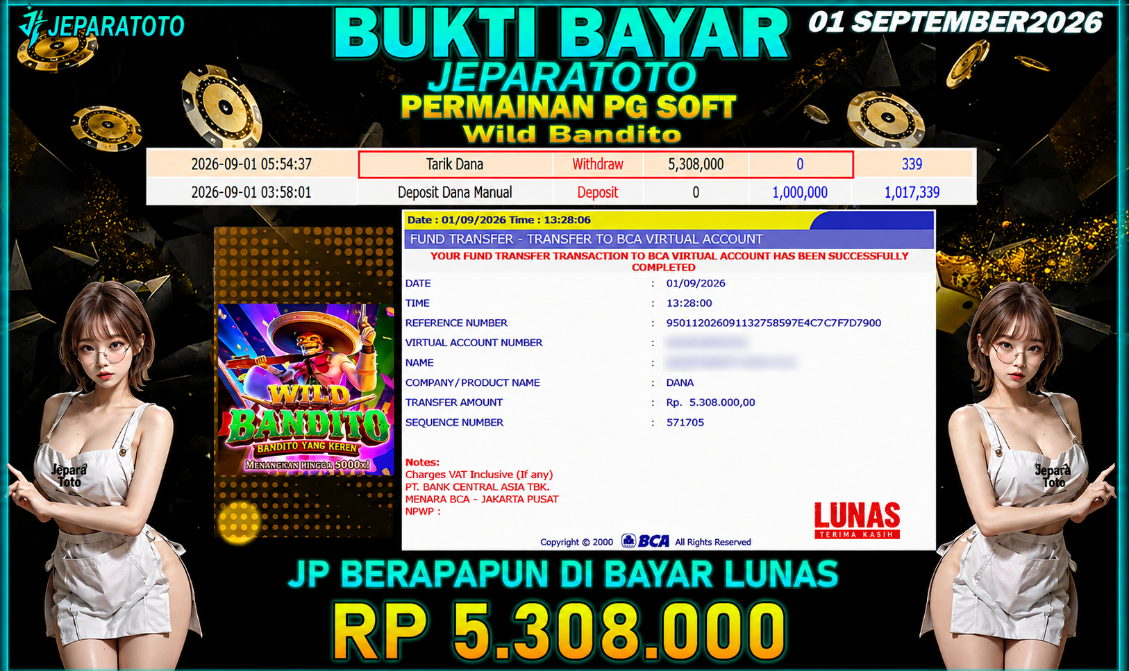 BUKTI KEMENANGAN MEMBER JEPARATOTO I WILD BANDITO