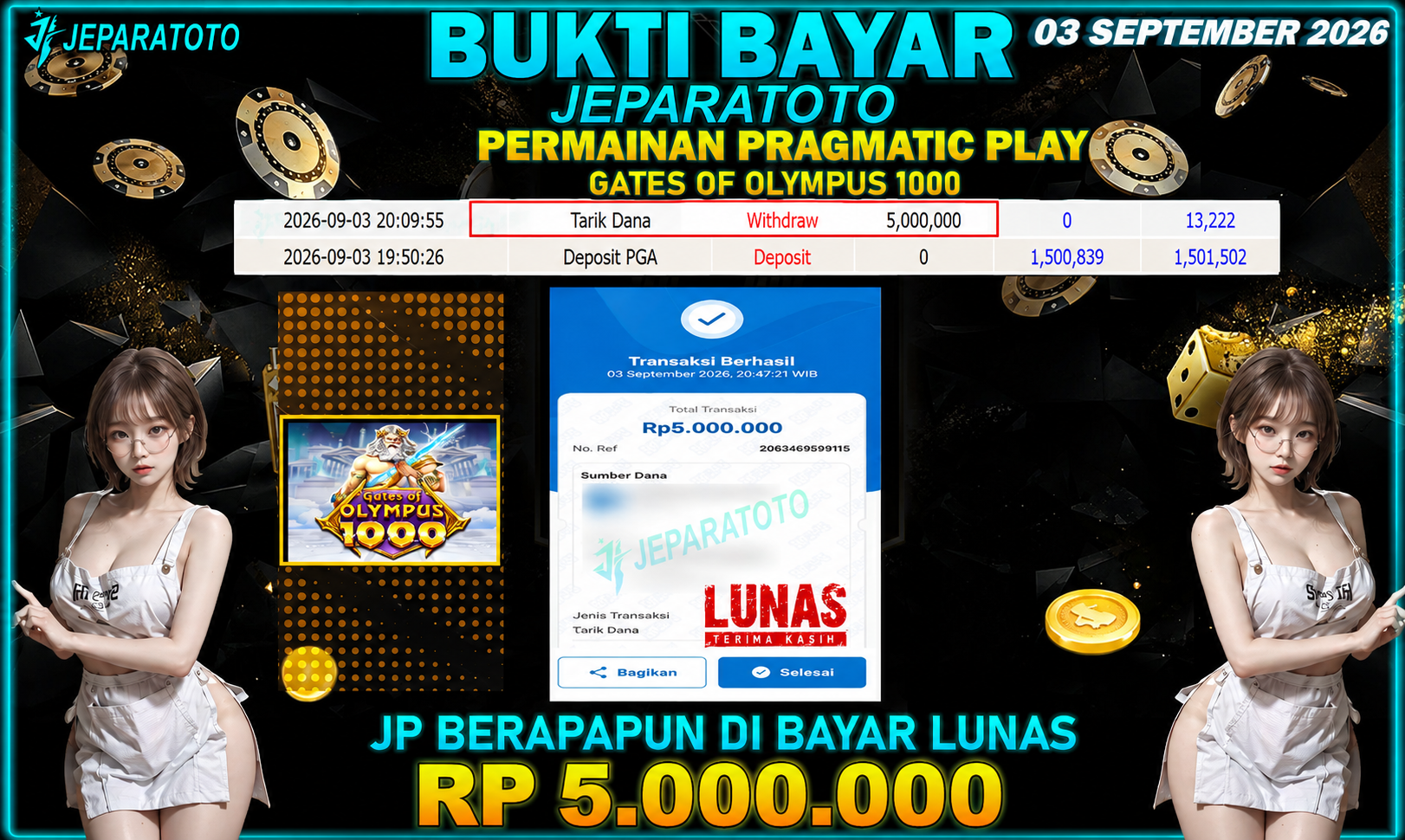 BUKTI KEMENANGAN MEMBER JEPARATOTO I GATES OF OLYMPUS 1000